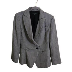 Lafayette 148 Herringbone Wool Slight Asymmetric Gray Blazer Size 4